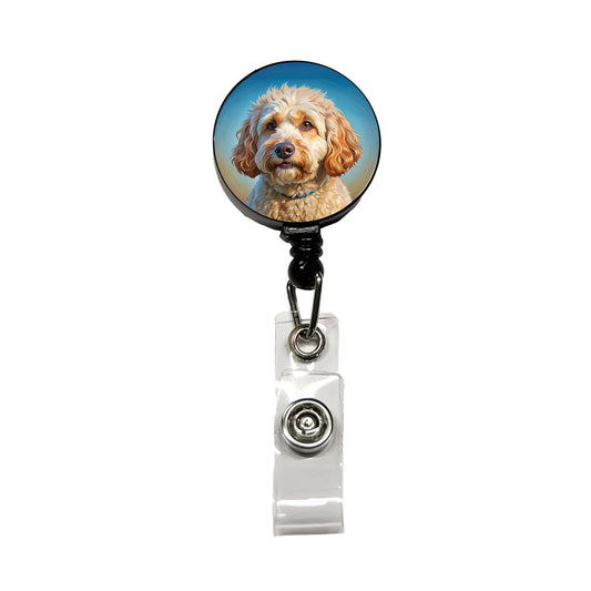 Labradoodle Dog Illustration Retractable ID Key Card Name Tag Badge Holder with Clip