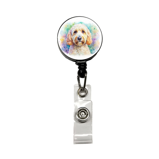 Labradoodle Dog Watercolor Style Retractable ID Key Card Name Tag Badge Holder with Clip