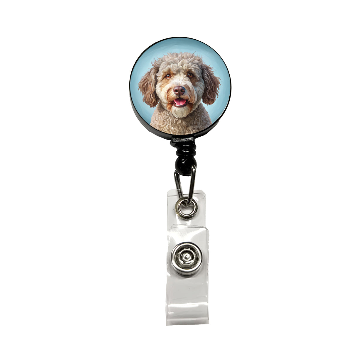Lagotto Romagnolo Dog Illustration Retractable ID Key Card Name Tag Badge Holder with Clip