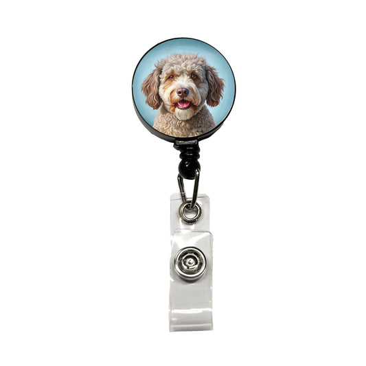 Lagotto Romagnolo Dog Illustration Retractable ID Key Card Name Tag Badge Holder with Clip