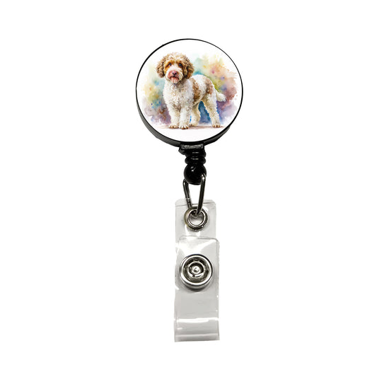 Lagotto Romagnolo Dog Watercolor Style Retractable ID Key Card Name Tag Badge Holder with Clip