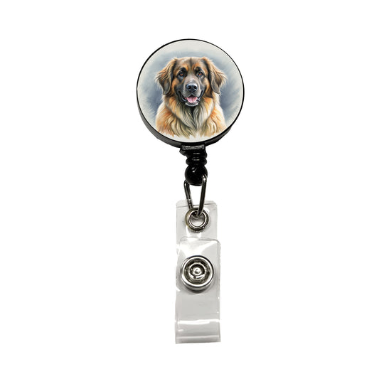 Leonberger Dog Illustration Retractable ID Key Card Name Tag Badge Holder with Clip