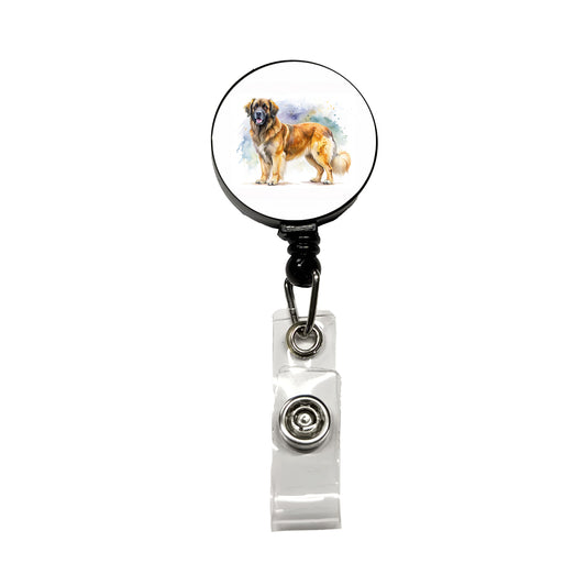 Leonberger Dog Watercolor Style Retractable ID Key Card Name Tag Badge Holder with Clip