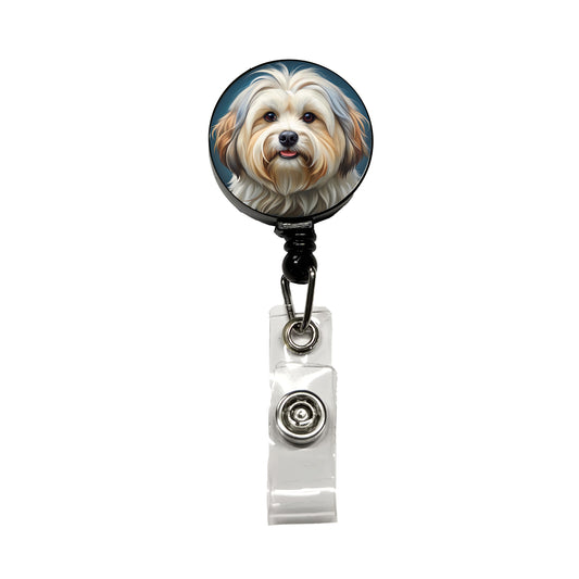 Lhasa Apso Dog Illustration Retractable ID Key Card Name Tag Badge Holder with Clip