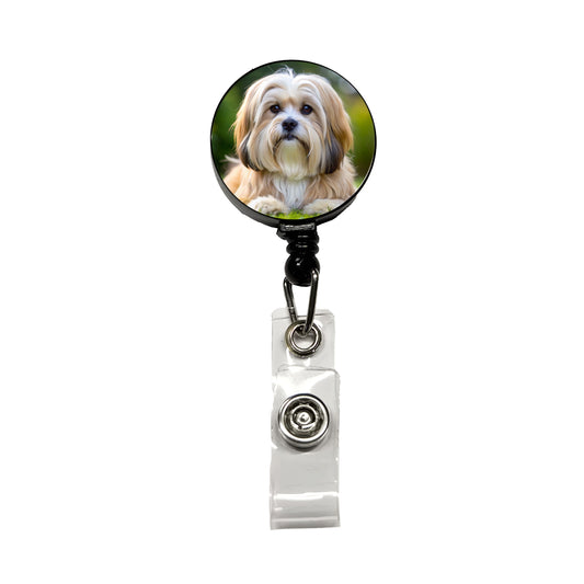 Lhasa Apso Dog Photo Retractable ID Key Card Name Tag Badge Holder with Clip