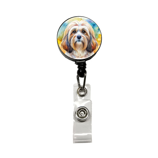 Lhasa Apso Dog Watercolor Style Retractable ID Key Card Name Tag Badge Holder with Clip