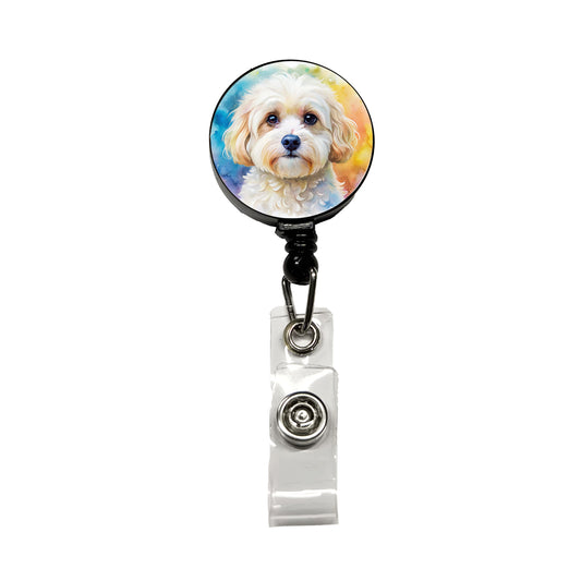 Maltipoo Dog Watercolor Style Retractable ID Key Card Name Tag Badge Holder with Clip