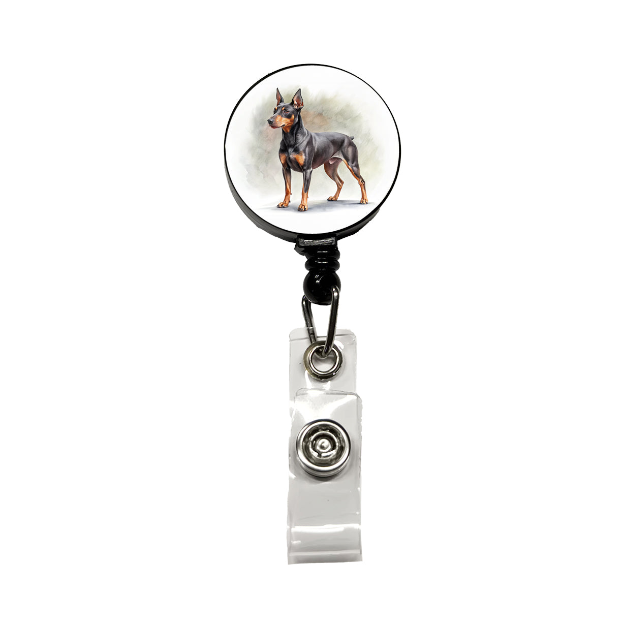 Manchester Terrier Dog Illustration Retractable ID Key Card Name Tag Badge Holder with Clip