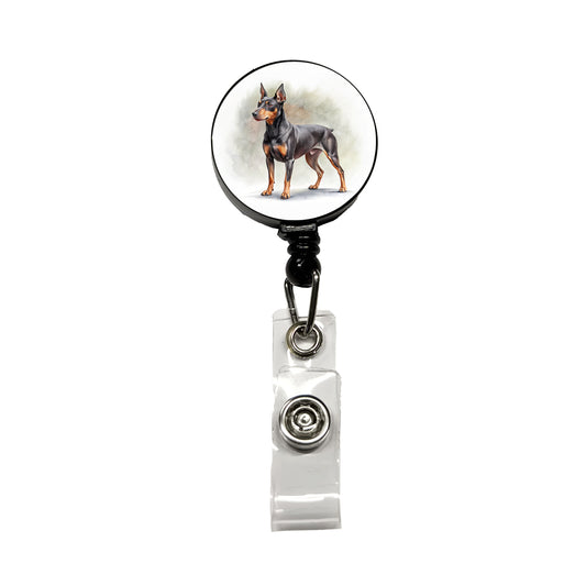 Manchester Terrier Dog Illustration Retractable ID Key Card Name Tag Badge Holder with Clip