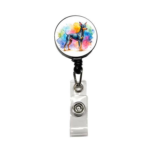 Manchester Terrier Dog Watercolor Style Retractable ID Key Card Name Tag Badge Holder with Clip
