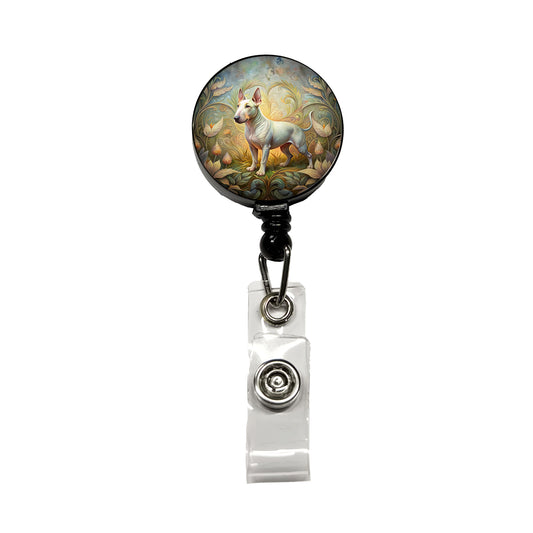 Miniature Bull Terrier Dog Art Nouveau Retractable ID Key Card Name Tag Badge Holder with Clip