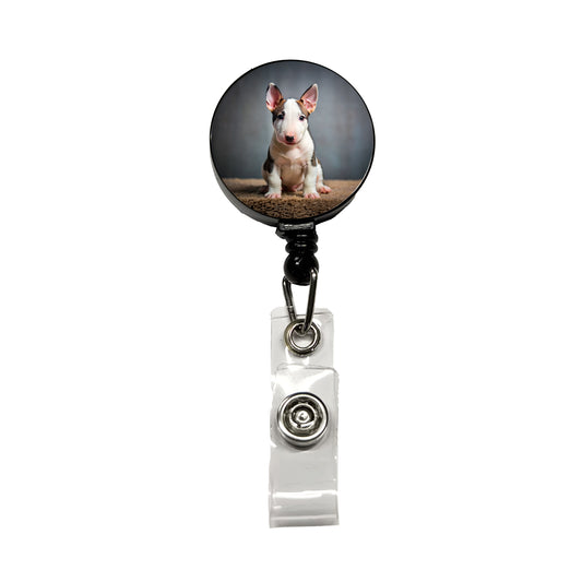 Miniature Bull Terrier Dog Puppy Photo Retractable ID Key Card Name Tag Badge Holder with Clip