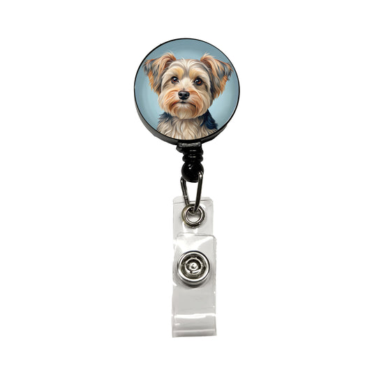 Morkie Dog Illustration Retractable ID Key Card Name Tag Badge Holder with Clip