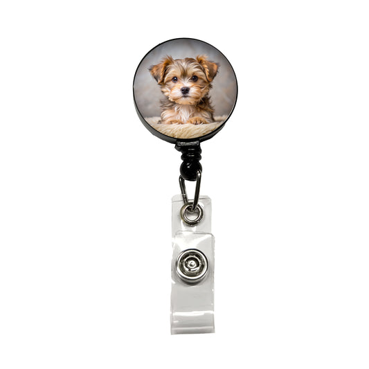 Morkie Dog Puppy Photo Retractable ID Key Card Name Tag Badge Holder with Clip