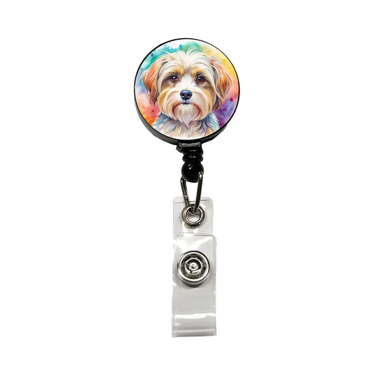 Morkie Dog Watercolor Style Retractable ID Key Card Name Tag Badge Holder with Clip