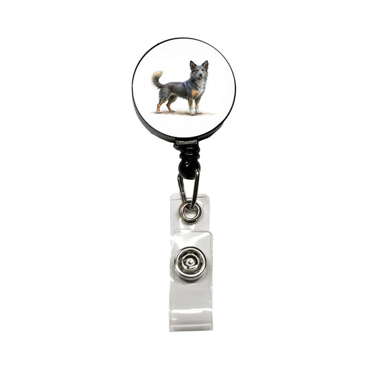 Mudi Dog Illustration Retractable ID Key Card Name Tag Badge Holder with Clip