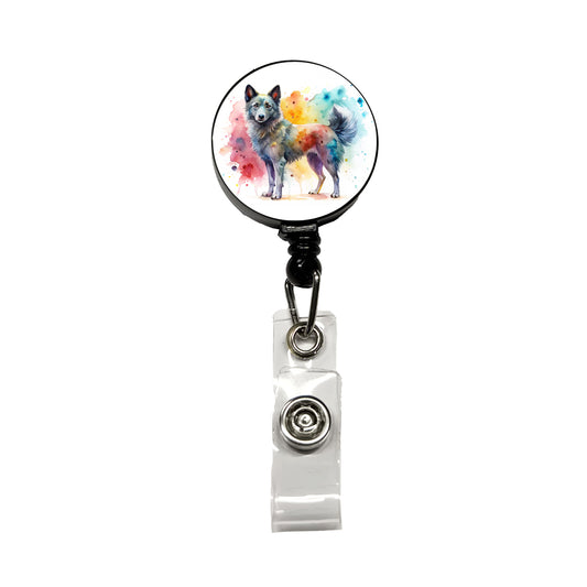 Mudi Dog Watercolor Style Retractable ID Key Card Name Tag Badge Holder with Clip