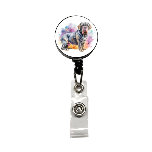 Neapolitan Mastiff Dog Watercolor Style Retractable ID Key Card Name Tag Badge Holder with Clip