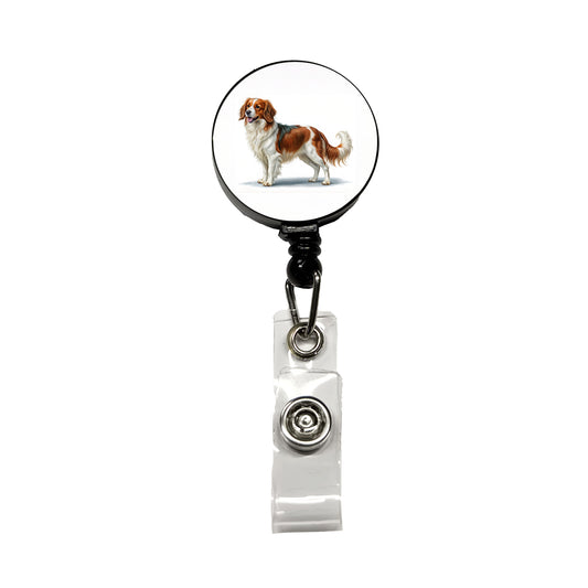 Nederlandse Kooikerhondje Dog Illustration Retractable ID Key Card Name Tag Badge Holder with Clip