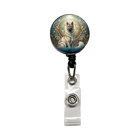 Norwegian Elkhound Dog Art Nouveau Retractable ID Key Card Name Tag Badge Holder with Clip