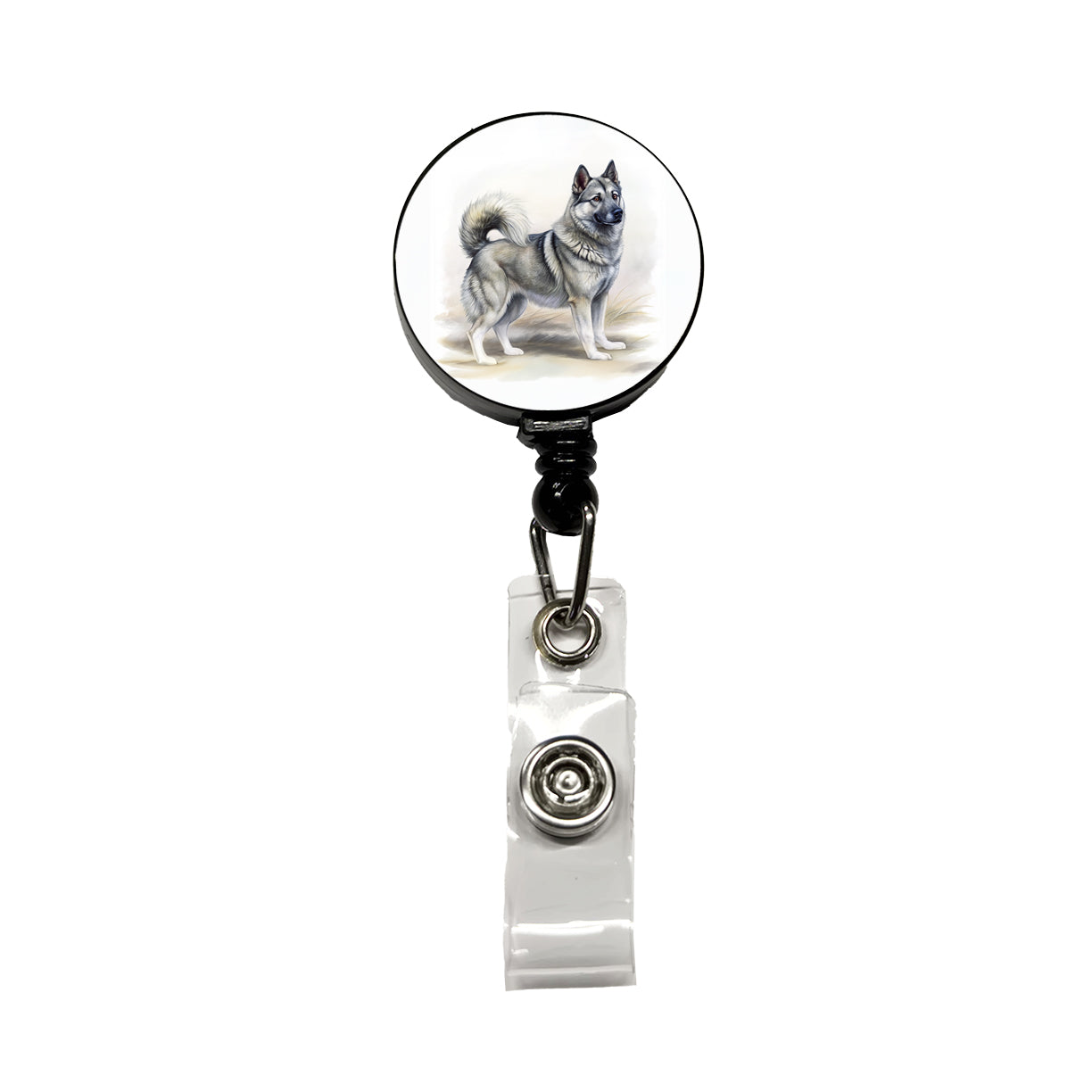 Norwegian Elkhound Dog Illustration Retractable ID Key Card Name Tag Badge Holder with Clip