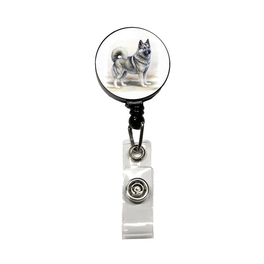 Norwegian Elkhound Dog Illustration Retractable ID Key Card Name Tag Badge Holder with Clip