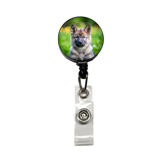 Norwegian Elkhound Dog Puppy Photo Retractable ID Key Card Name Tag Badge Holder with Clip