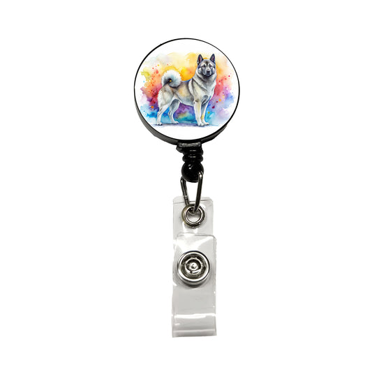 Norwegian Elkhound Dog Watercolor Style Retractable ID Key Card Name Tag Badge Holder with Clip