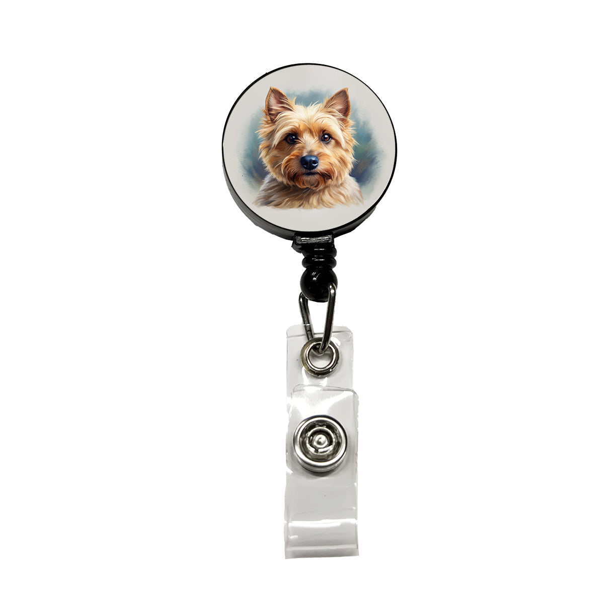 Norwich Terrier Dog Illustration Retractable ID Key Card Name Tag Badge Holder with Clip