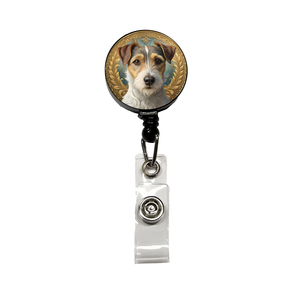 Parson Russell Terrier Dog Art Nouveau Retractable ID Key Card Name Tag Badge Holder with Clip