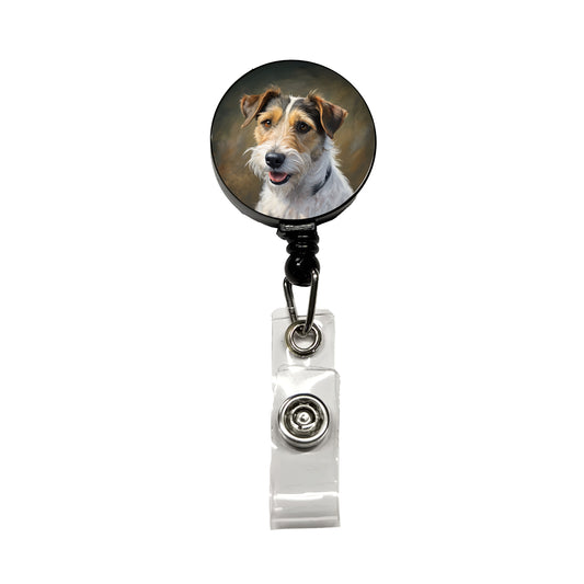 Parson Russell Terrier Dog Illustration Retractable ID Key Card Name Tag Badge Holder with Clip
