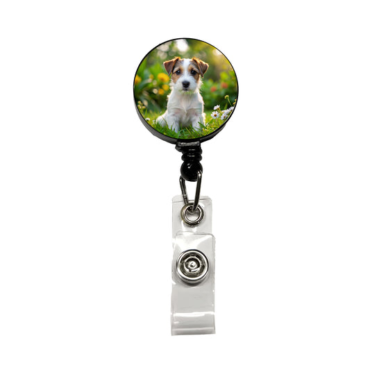 Parson Russell Terrier Dog Puppy Photo Retractable ID Key Card Name Tag Badge Holder with Clip