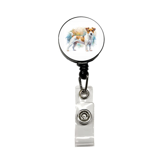 Parson Russell Terrier Dog Watercolor Style Retractable ID Key Card Name Tag Badge Holder with Clip