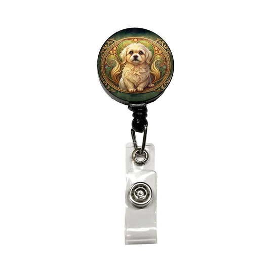Pekapoo Dog Art Nouveau Retractable ID Key Card Name Tag Badge Holder with Clip