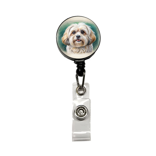 Pekapoo Dog Illustration Retractable ID Key Card Name Tag Badge Holder with Clip