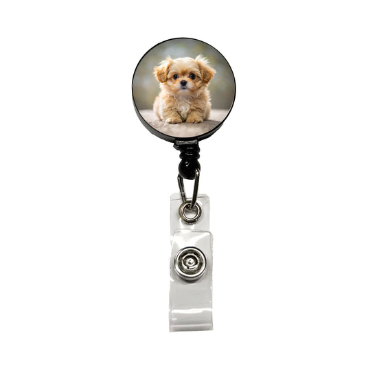 Pekapoo Dog Puppy Photo Retractable ID Key Card Name Tag Badge Holder with Clip