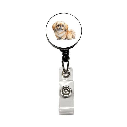 Pekapoo Dog Watercolor Style Retractable ID Key Card Name Tag Badge Holder with Clip