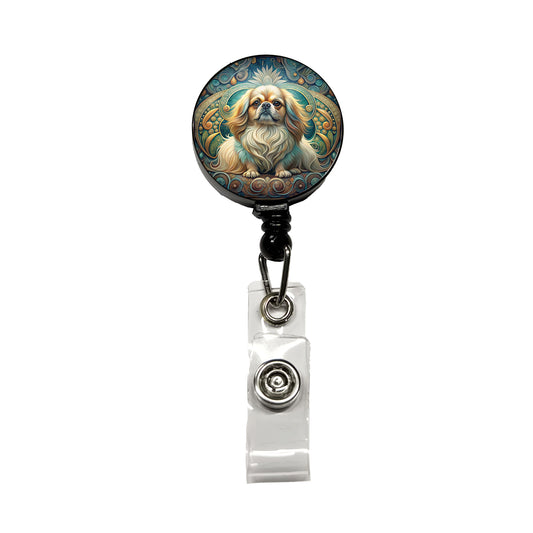 Pekingese Dog Art Nouveau Retractable ID Key Card Name Tag Badge Holder with Clip