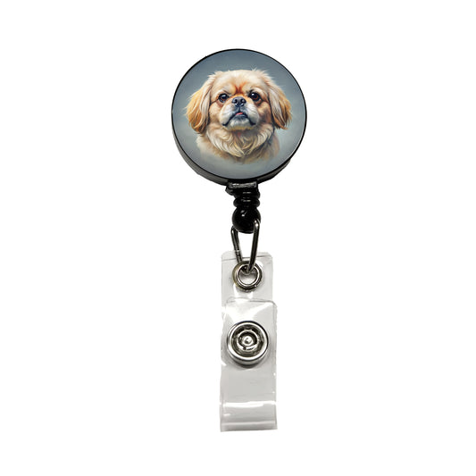 Pekingese Dog Illustration Retractable ID Key Card Name Tag Badge Holder with Clip