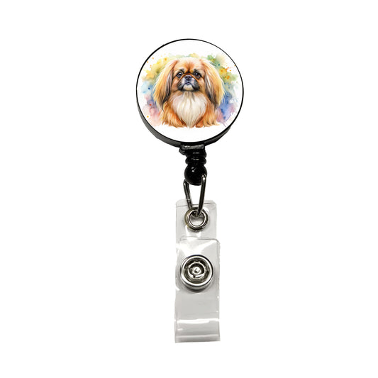 Pekingese Dog Watercolor Style Retractable ID Key Card Name Tag Badge Holder with Clip