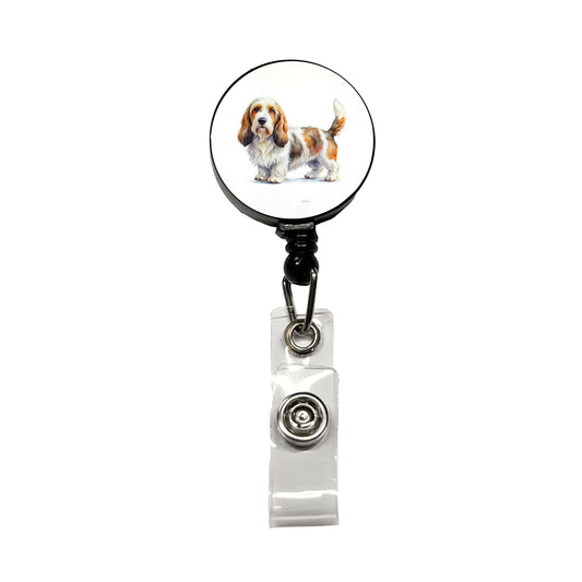 Petit Basset Griffon Vendeen Dog Watercolor Style Retractable ID Key Card Name Tag Badge Holder with Clip