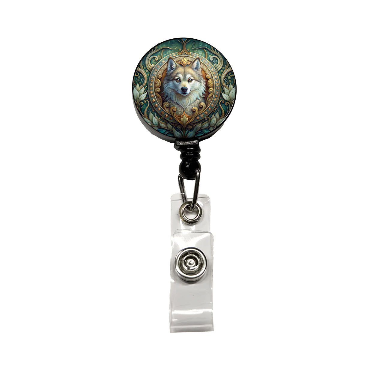 Pomsky Dog Art Nouveau Retractable ID Key Card Name Tag Badge Holder with Clip