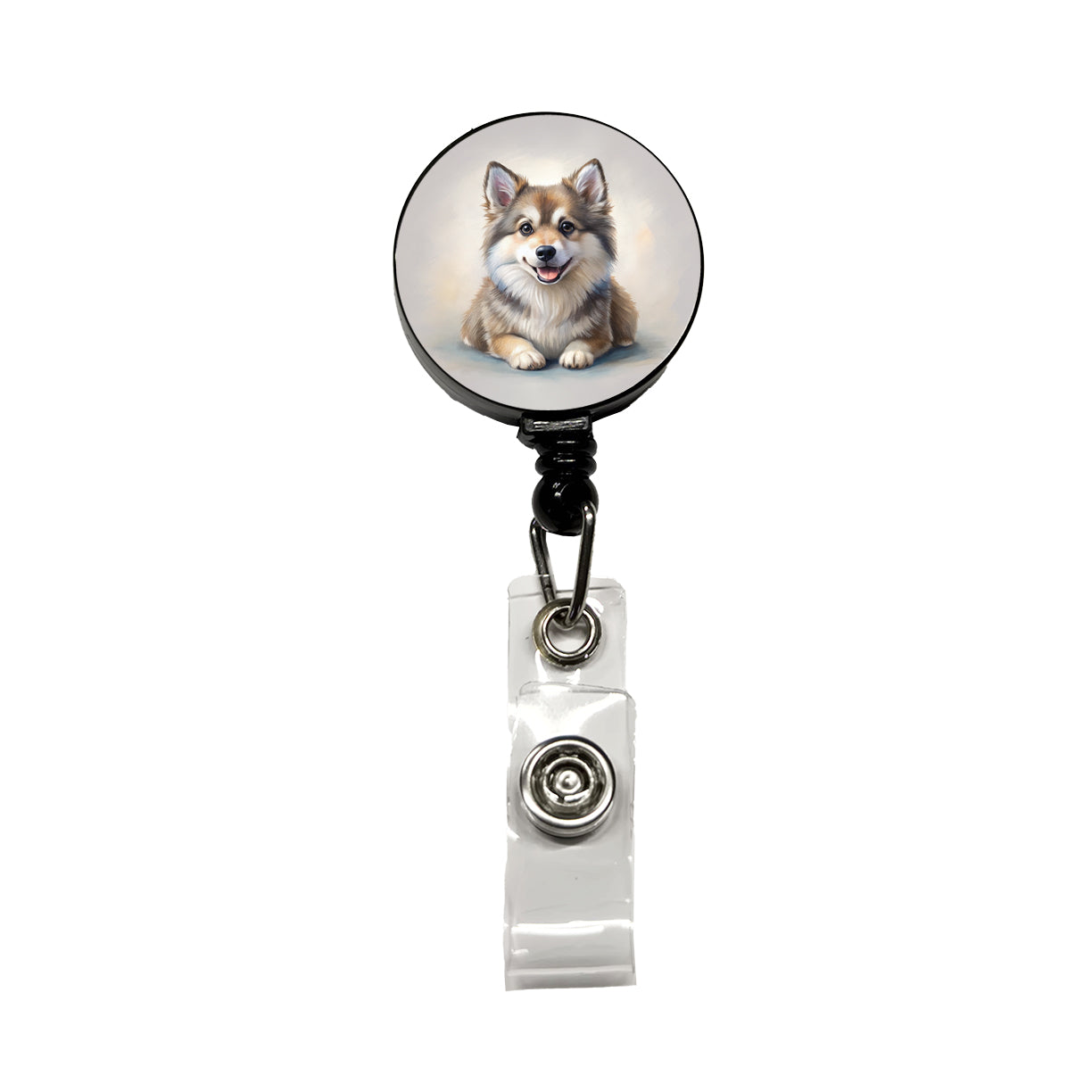 Pomsky Dog Illustration Retractable ID Key Card Name Tag Badge Holder with Clip