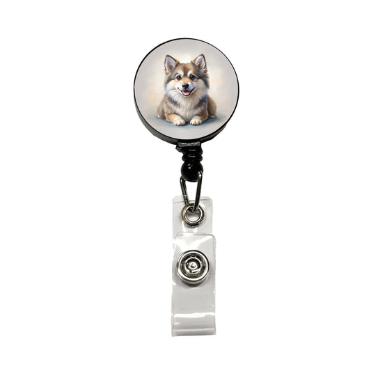 Pomsky Dog Illustration Retractable ID Key Card Name Tag Badge Holder with Clip