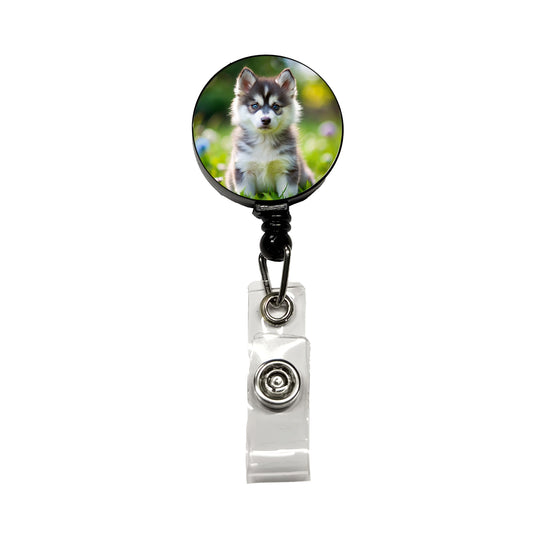 Pomsky Dog Puppy Photo Retractable ID Key Card Name Tag Badge Holder with Clip