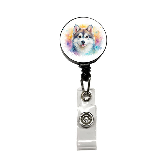 Pomsky Dog Watercolor Style Retractable ID Key Card Name Tag Badge Holder with Clip