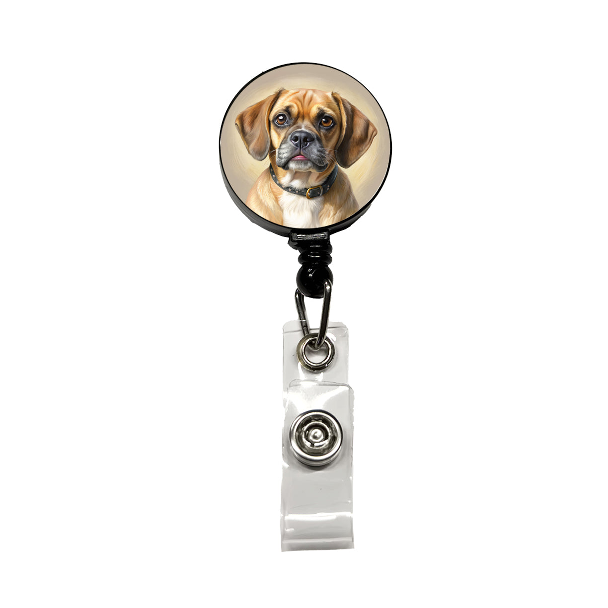 Puggle Dog Illustration Retractable ID Key Card Name Tag Badge Holder with Clip