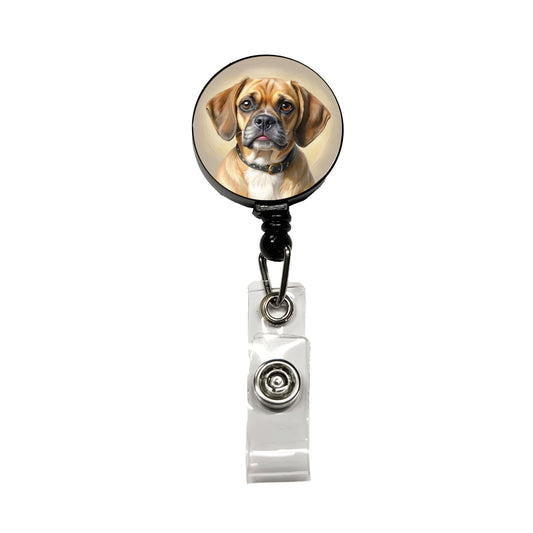 Puggle Dog Illustration Retractable ID Key Card Name Tag Badge Holder with Clip