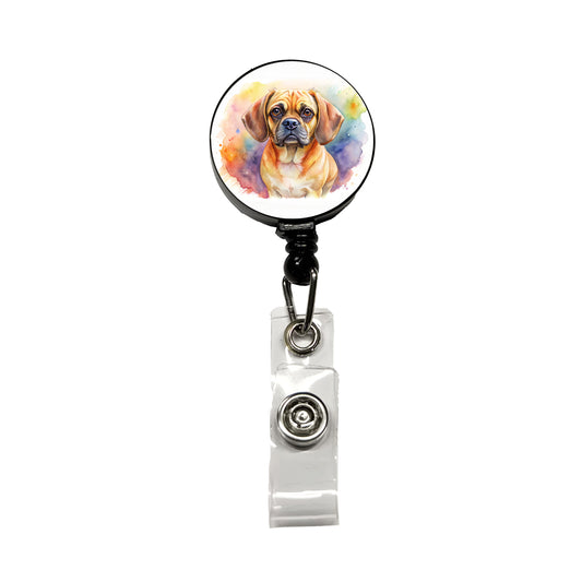 Puggle Dog Watercolor Style Retractable ID Key Card Name Tag Badge Holder with Clip