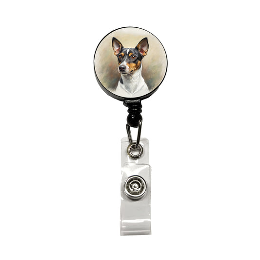 Rat Terrier Dog Illustration Retractable ID Key Card Name Tag Badge Holder with Clip